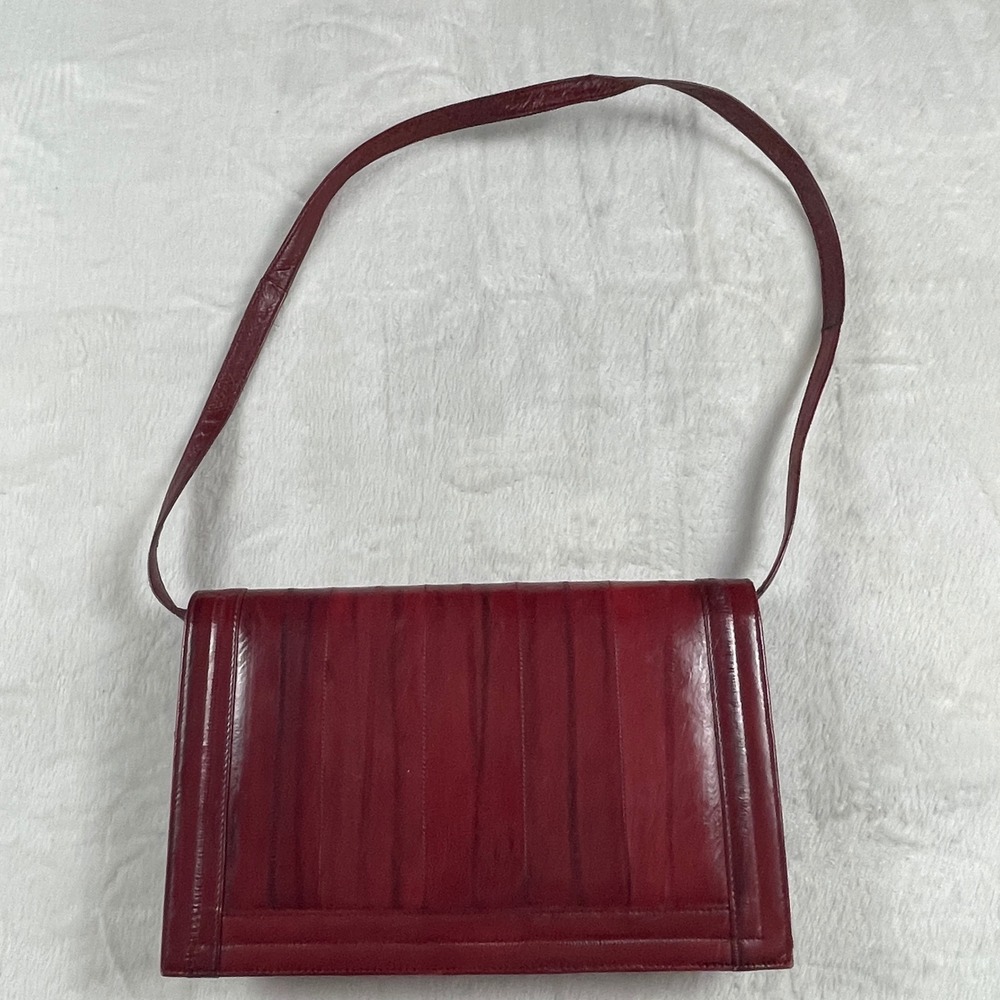 Vintage Red Eel Skin Shoulder Bag Exotic Leather Clutch Made in Korea 80s 90s